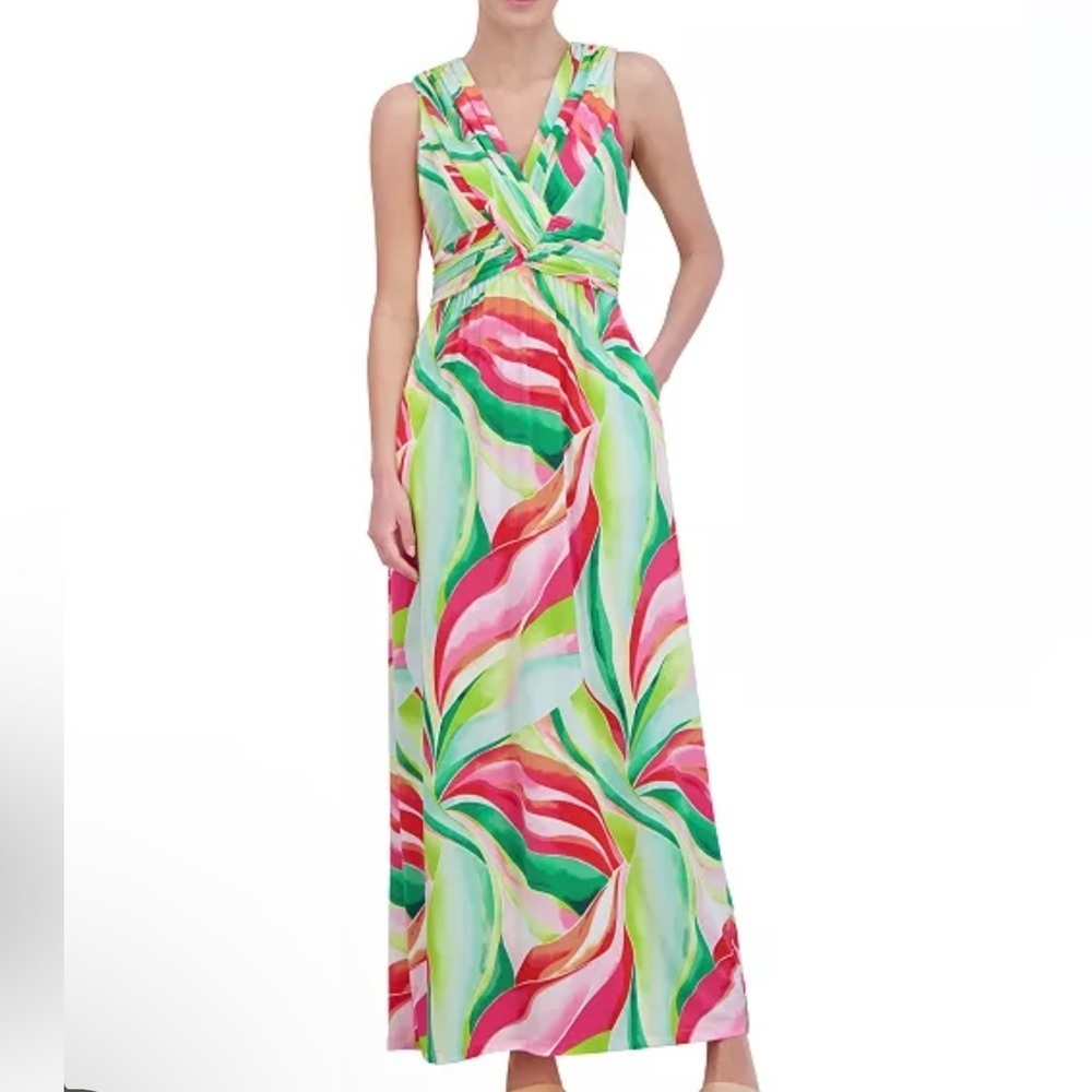Jessica Howard Size 8 Sleeveless V-Neck Knot-Front Maxi Dress